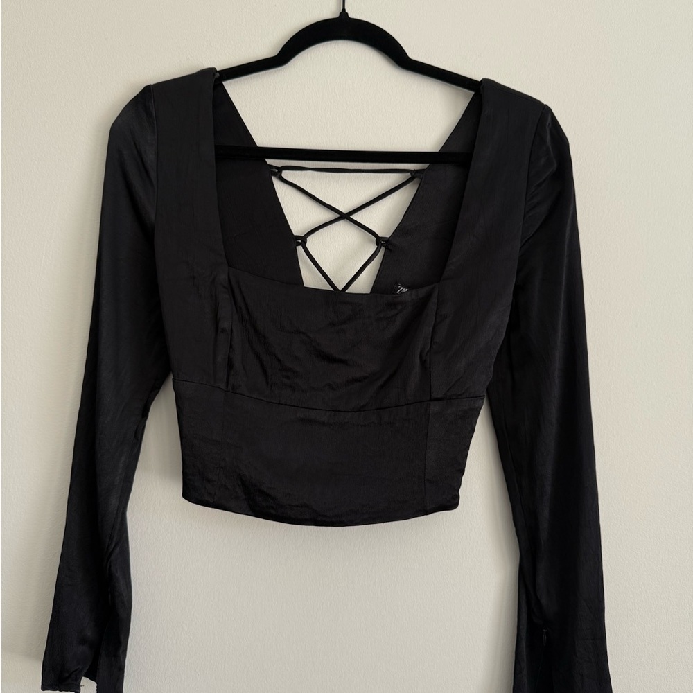 ZARA Satin Lace-Back Crop Top – Size US L (Runs Small)